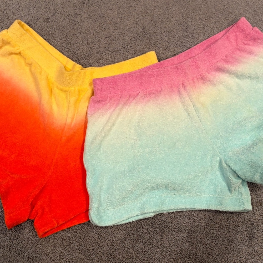 Wonder Nation Girls Terry Cloth Shorts Bundle XL 14-16 Tie Dye Summer Lounge 2Pc